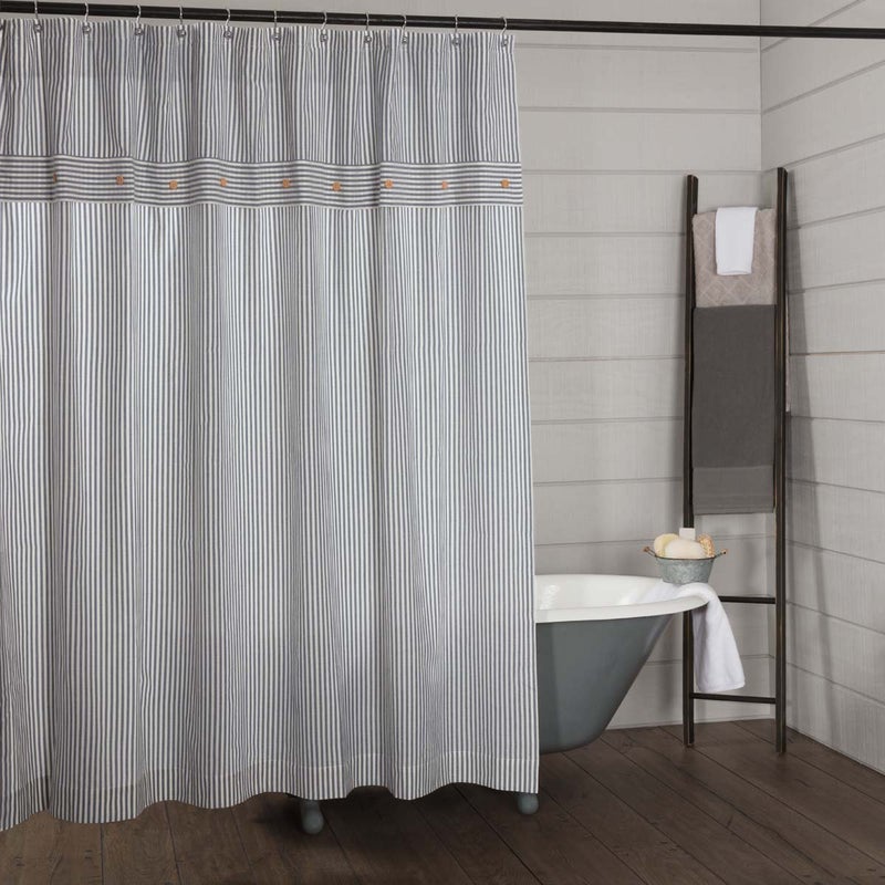 Piper Classics Farmhouse Ticking Blue Stripe Shower Curtain - Image 1